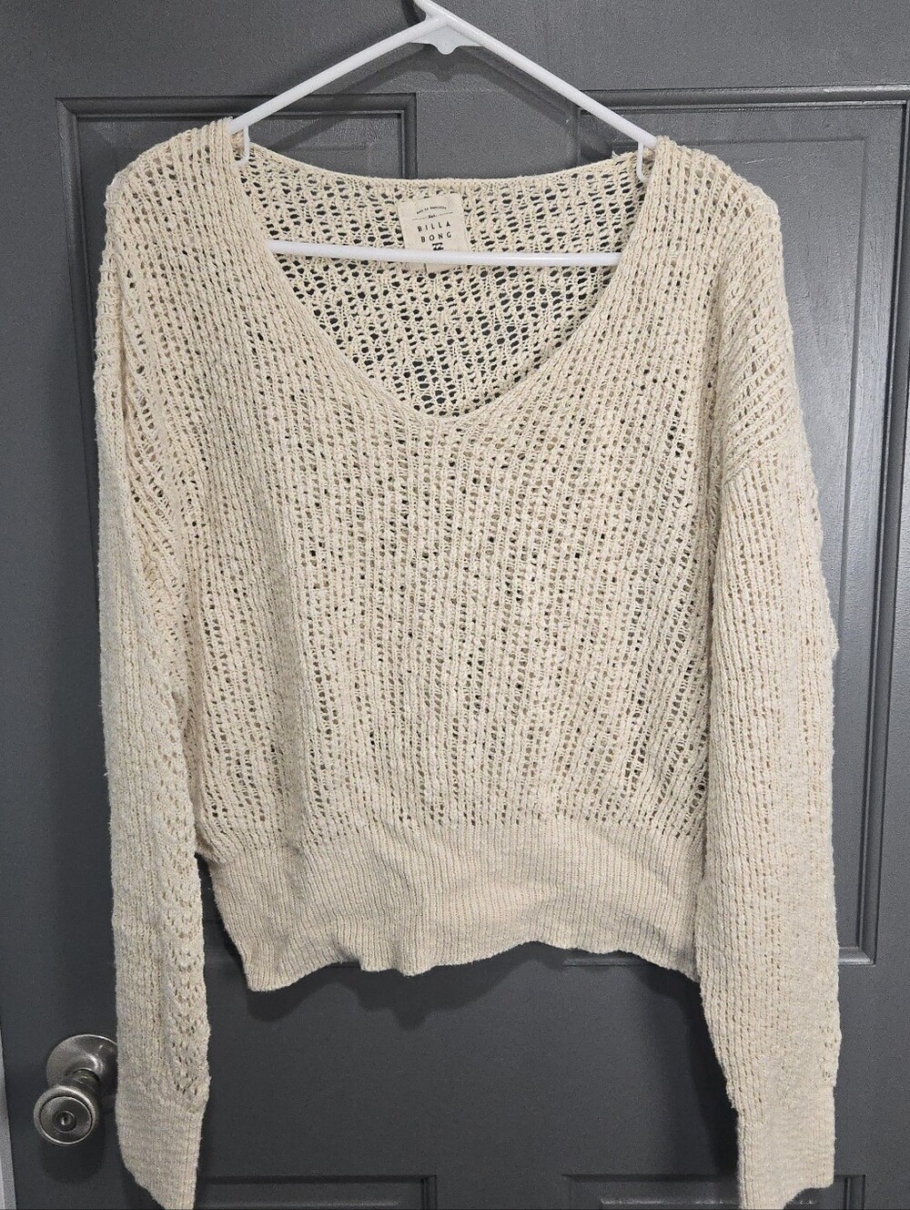 Billabong Cream Open-Weave V-Neck  Sweater